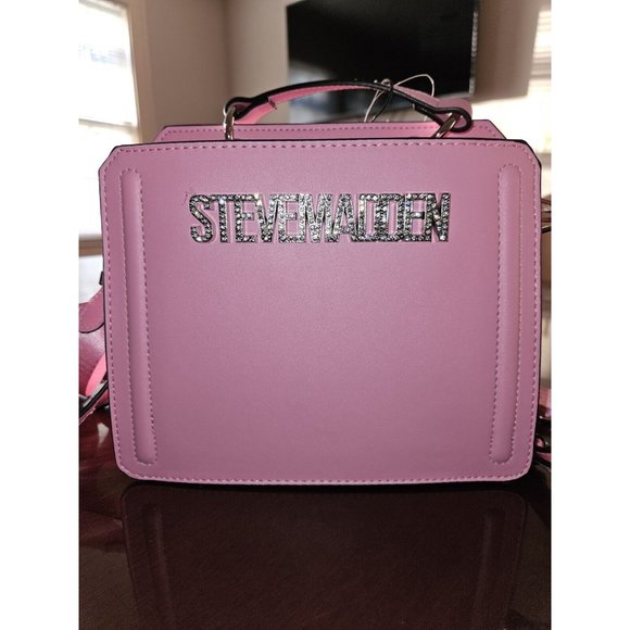NEW STEVE MADDEN Bevelyn G Satchel CROSSBODY Bag Purse RHINESTONES PINK TikTok - Picture 1 of 16